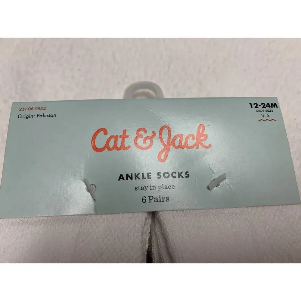 Cat & Jack Ankle Socks Size 12-24 Months Girls Lot of 12 Pair New with Tags